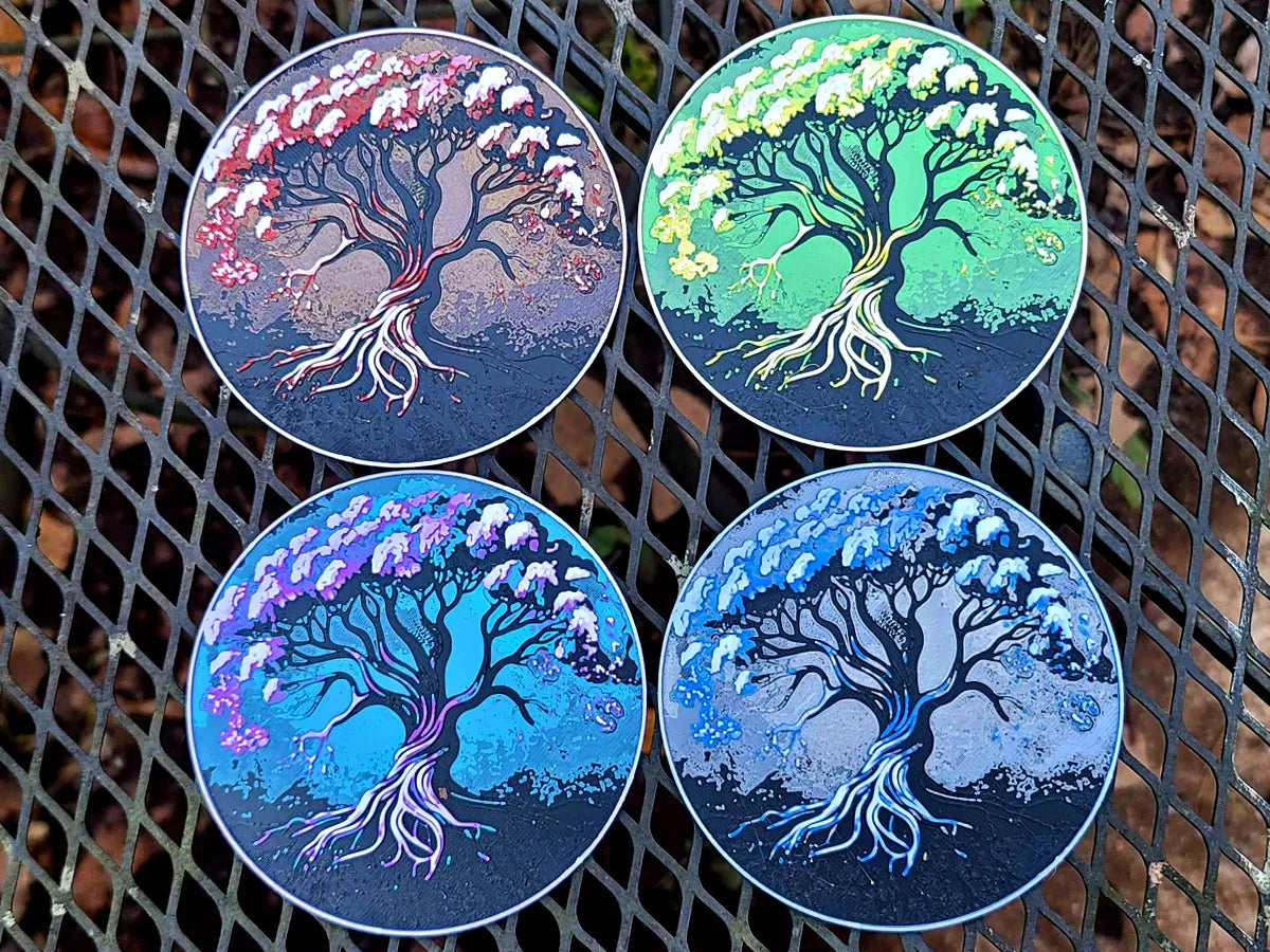 Ensemble de dessous-de-verre arbre de vie aux quatre saisons - Art Print