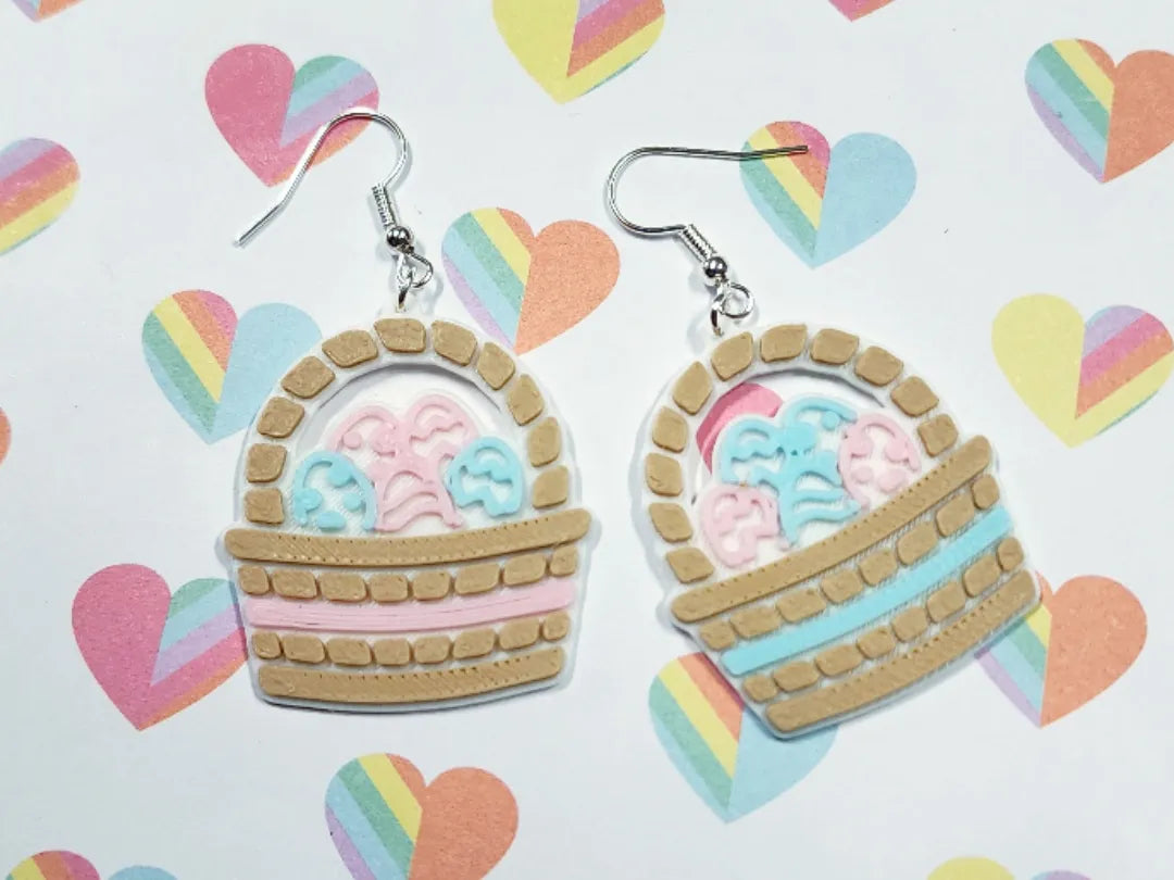Boucles d'oreilles en forme de panier de Pâques, impression rapide - Fêtes Print