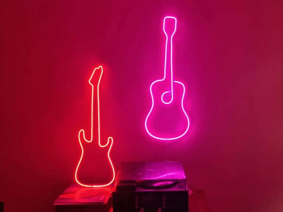 Collection d'enseignes au néon de guitares acoustiques - Lumière Print
