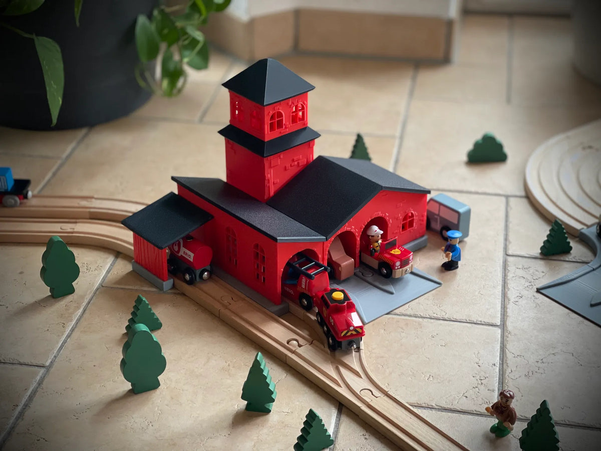 Caserne de pompiers, garage - Brio train en bois - Maquette Print