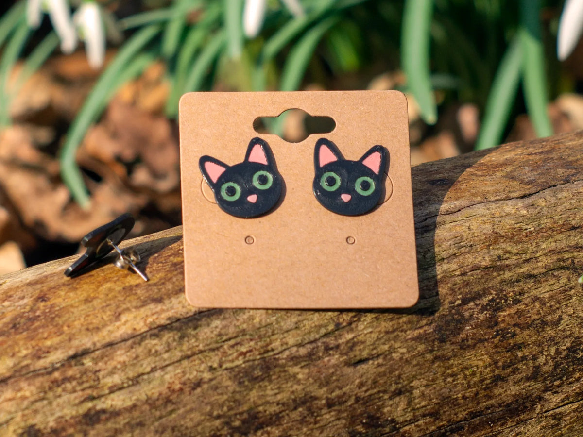 Boucles d'oreilles clous chat noir - Bijoux Print