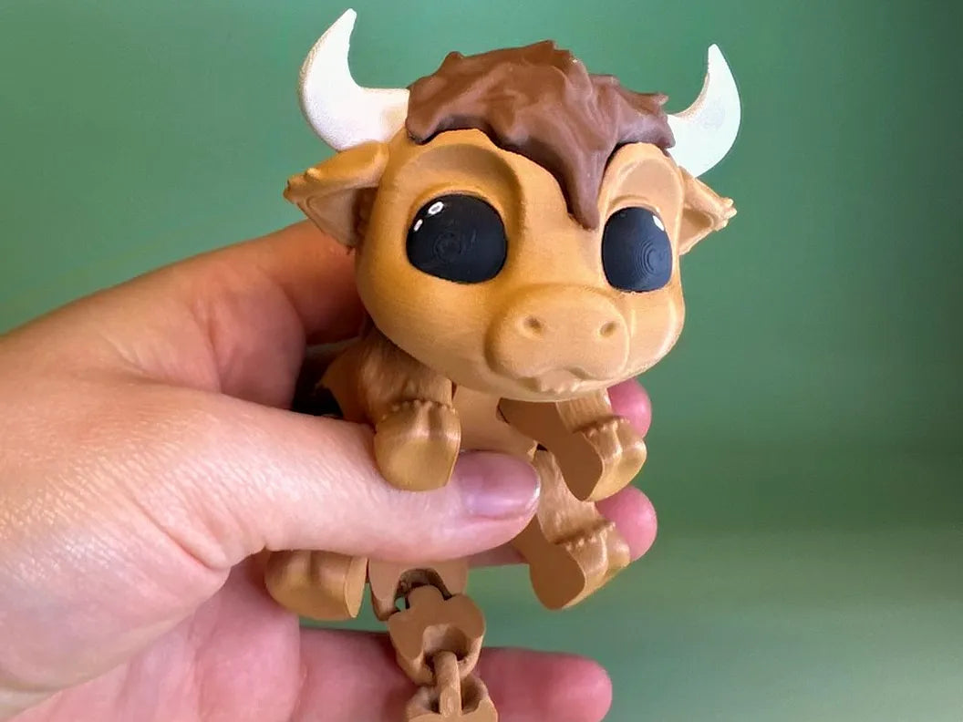 Highland Cow articulée - Jouet flexible mignon - Jeux Print