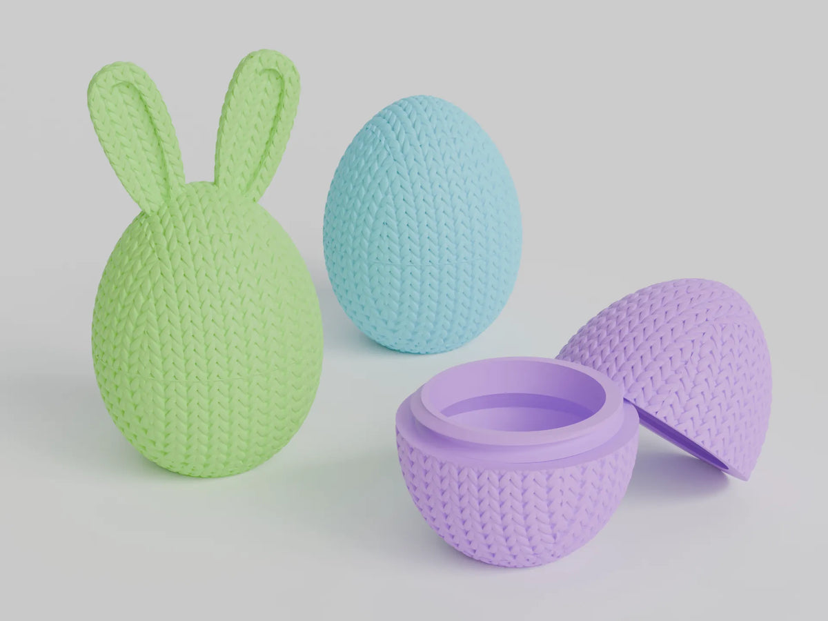 Conteneur à œufs de Pâques tricoté avec oreilles de lapin - Fêtes Print