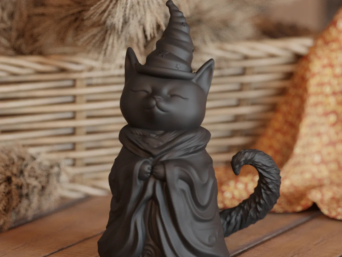Chat Noir Sorcière Figurine - Sculpture de Chat Magique - Figurine Print