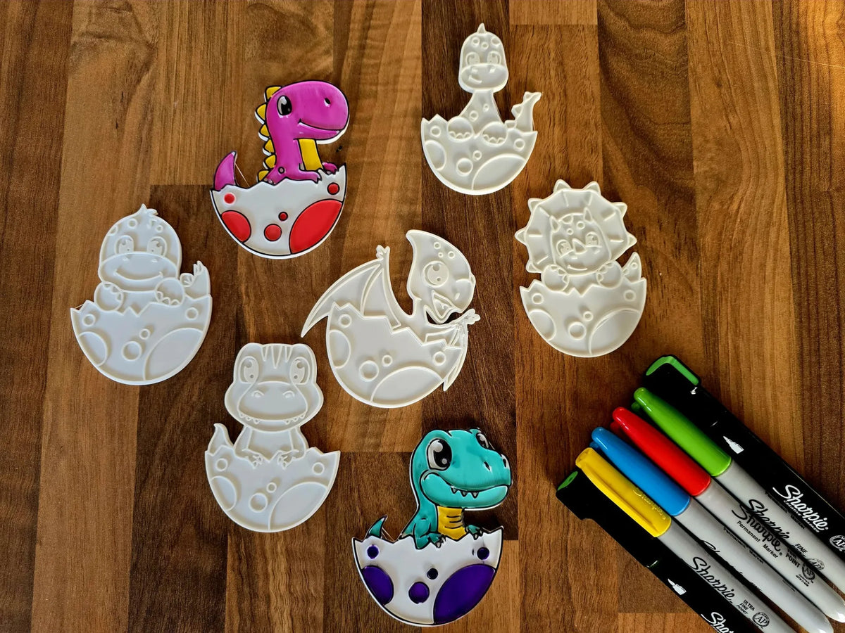 Ensemble de coloriages craftif de dinosaures adorables dans des œufs - Geek Print