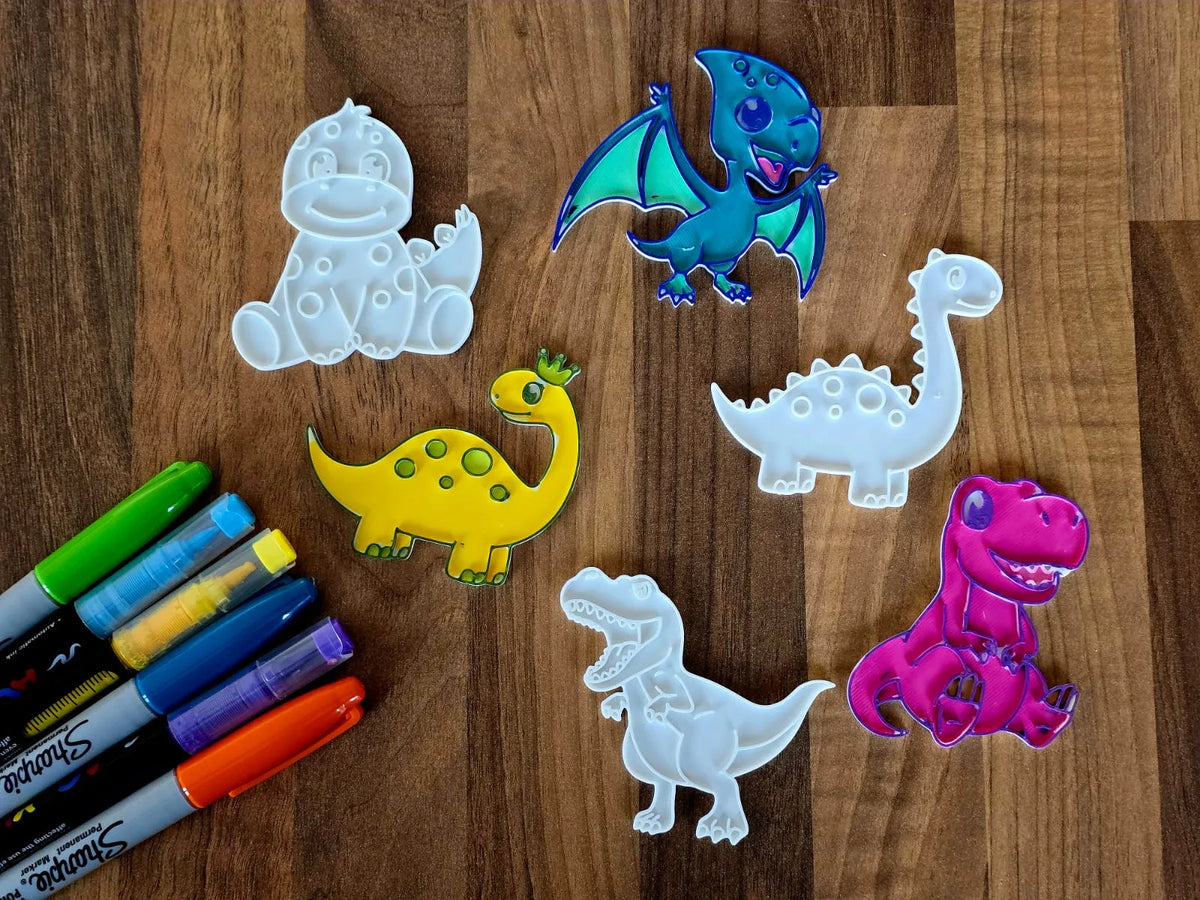 Ensemble de coloriages Dino mignon à faire soi-même Dinosaure Kawaii Artisanat - Geek Print