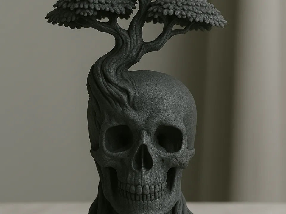 Arbre de Vie sur Crâne – Sculpture 3D Symbolique - Art Print