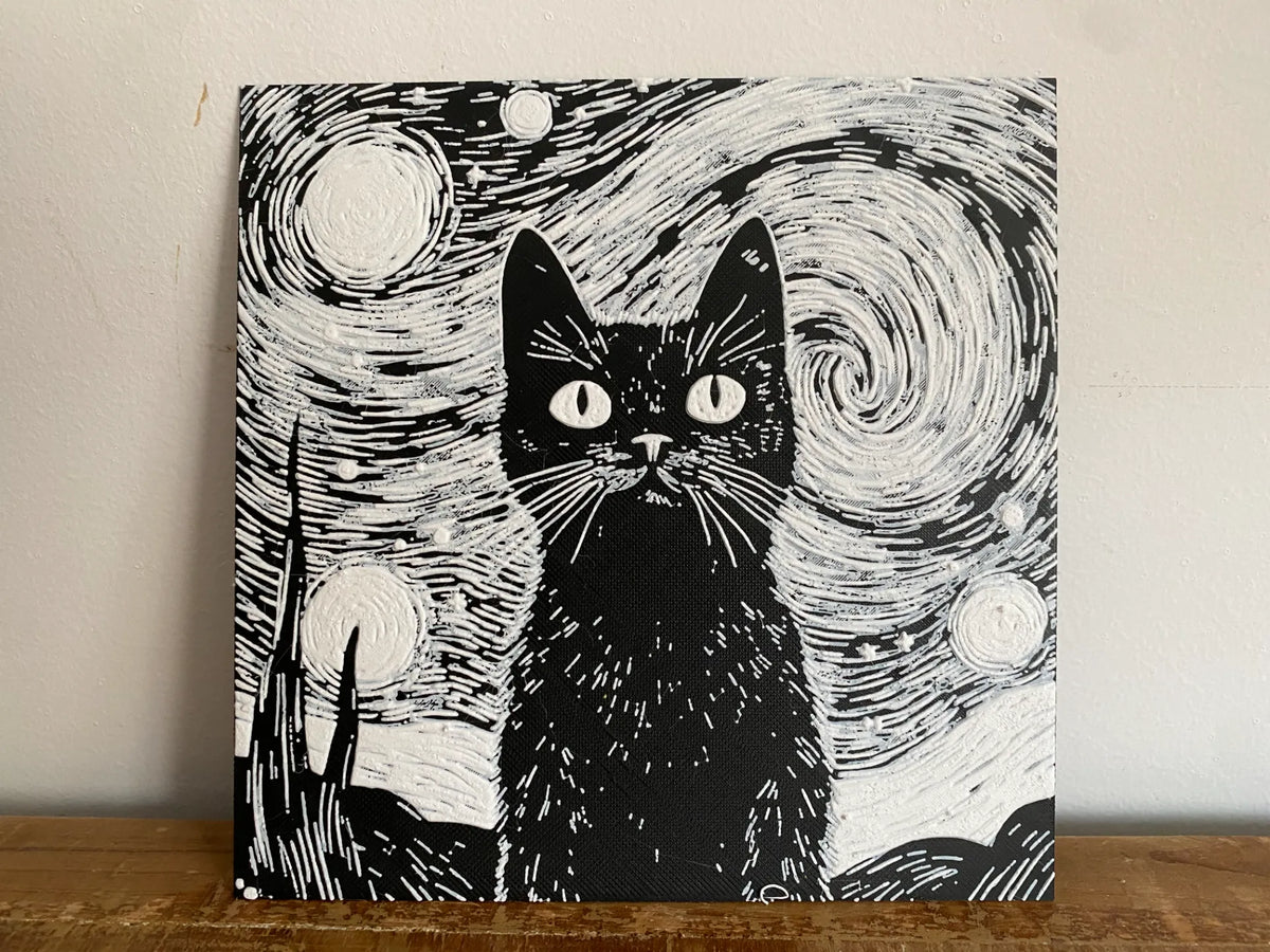 Chat noir sur fond de Nuit étoilée – Hueforge - Art Print
