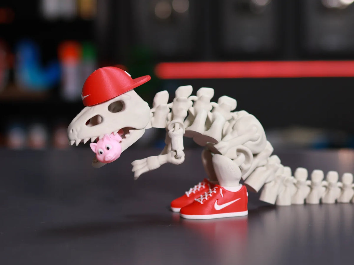 Squelette de dinosaure flexible en tenue urbaine, style Rex - Maquette Print