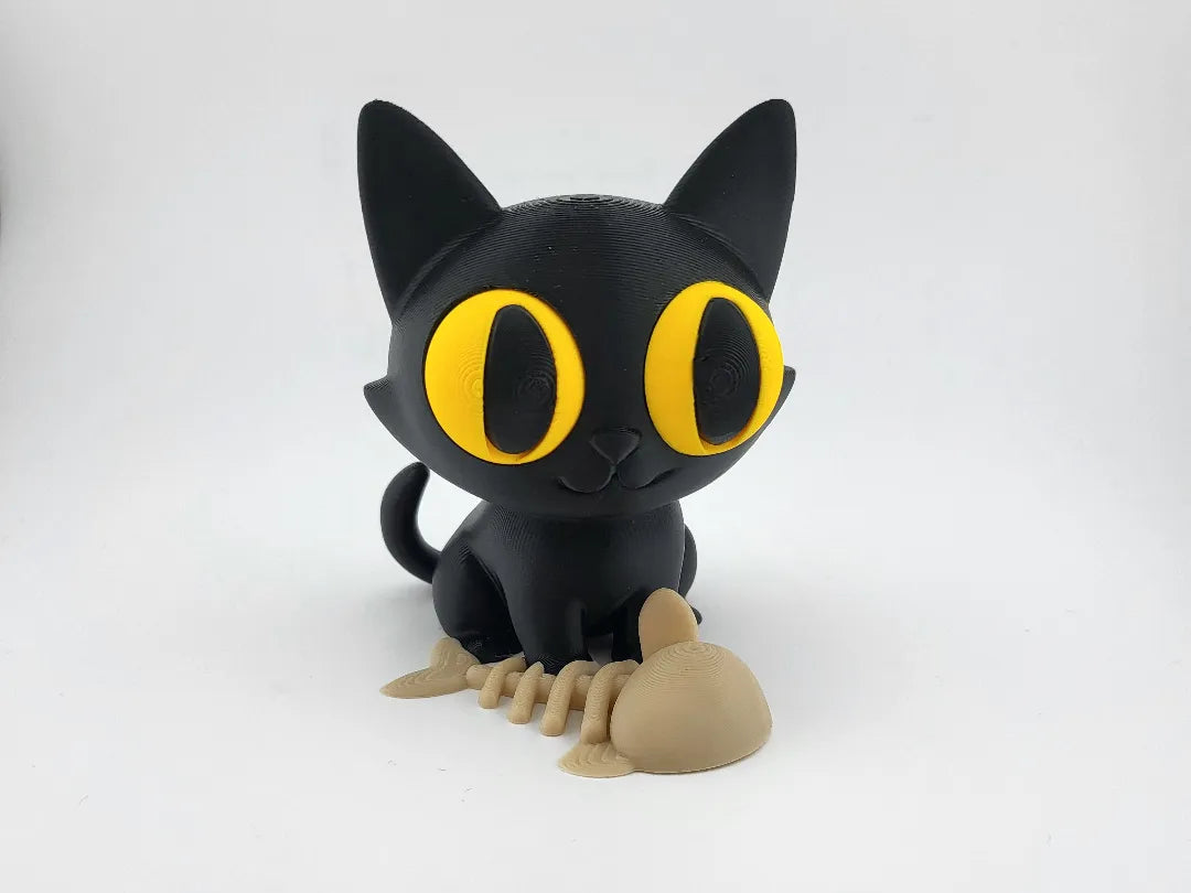 Adorable chat noir kawaii avec arête de poisson - Geek Print