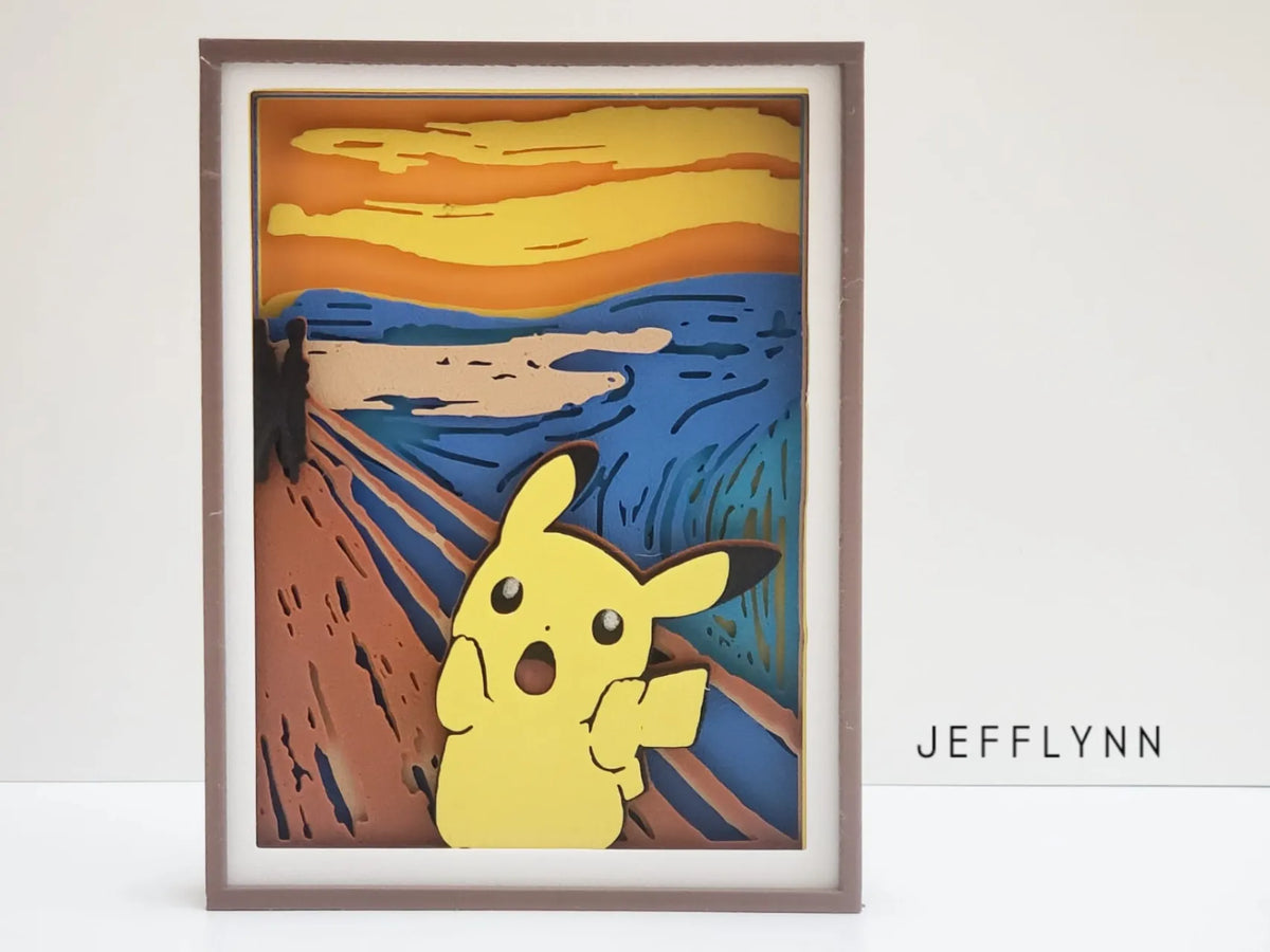 Pikachu dans le tableau "Le Cri" - Boîte à ombre - Art Print