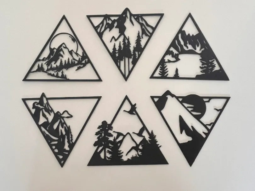 Art mural - Montagne, arbre et soleil (6 plateaux) - Art Print