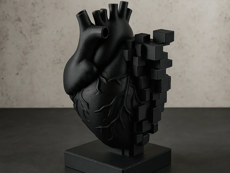 Sculpture Pixelisée Cœur – Art Anatomique Noir Mat - Geek Print