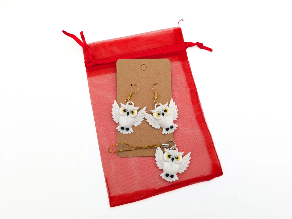 Boucles d'oreilles et breloque hibou — Inspirées d'Hedwige - Cadeau Print