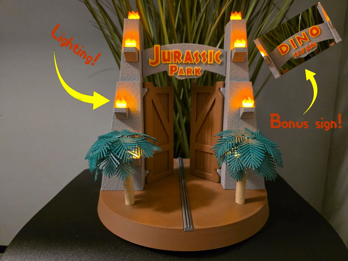 Diorama de la porte de Jurassic Park – Avec éclairage - Geek Print
