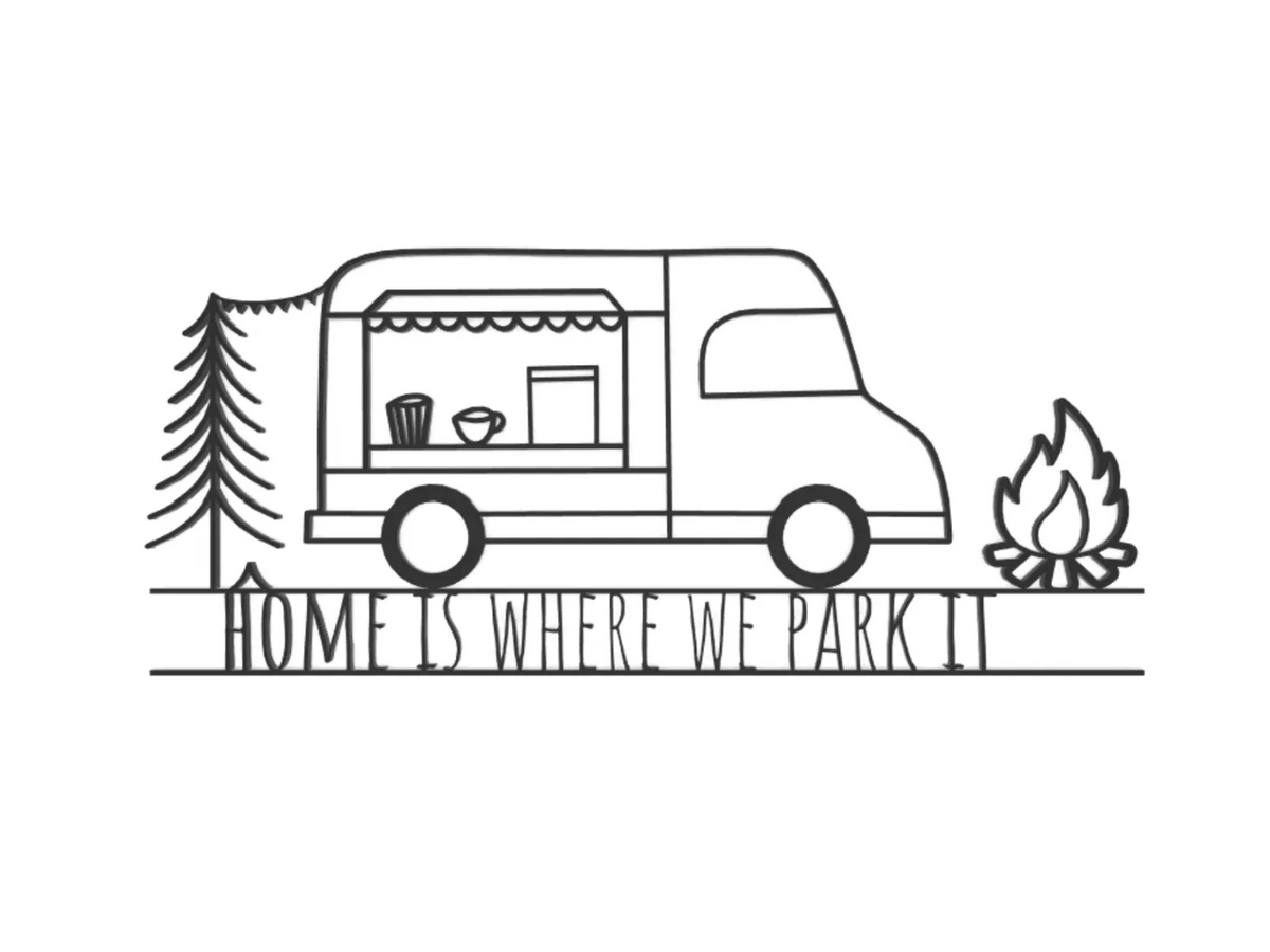 Art linéaire de camping-car – « La maison est là où nous garons » - Voyage Print