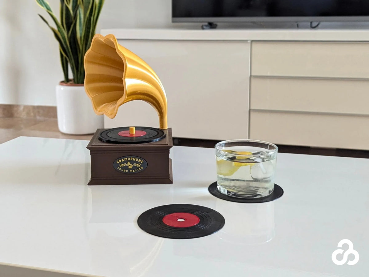 Gramophone avec sous-verres en vinyle - Music Print