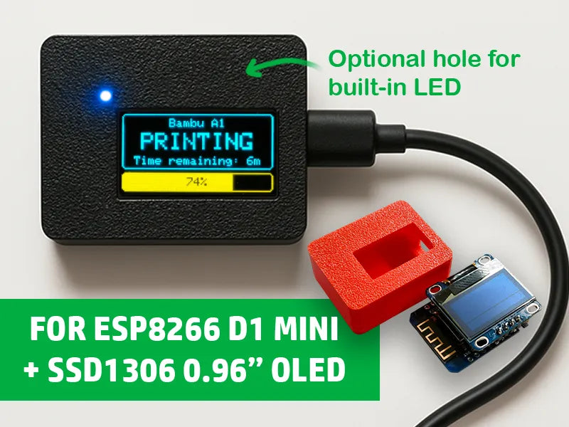 Boîtier Compact D1 Mini ESP8266 + OLED SSD1306 0,96" - Tech Print
