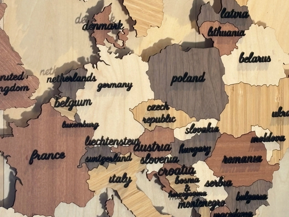 GlobeGlow - Carte du monde en bois - Voyage Print