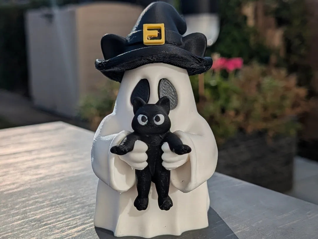 Fantôme d'Halloween mignon avec un chat noir - Geek Print