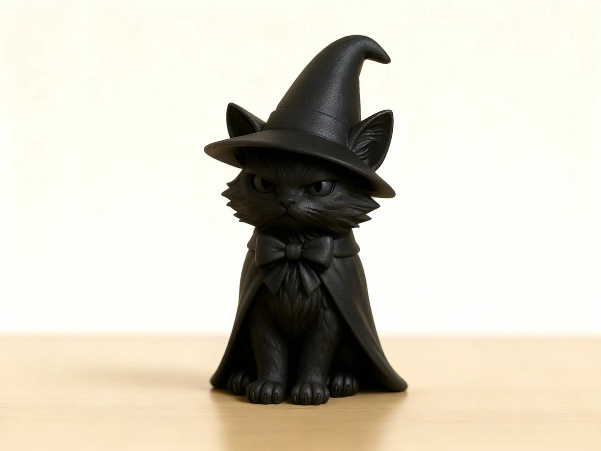 Sculpture de Chat Noir au Chapeau de Sorcière Mystique - Cosplay Print