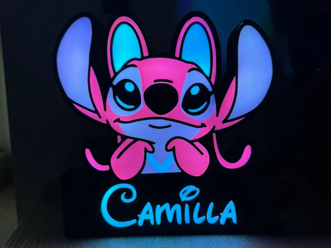 Boîte lumineuse Lampe LED Stitch Angel Votre NOM - Lumière Print