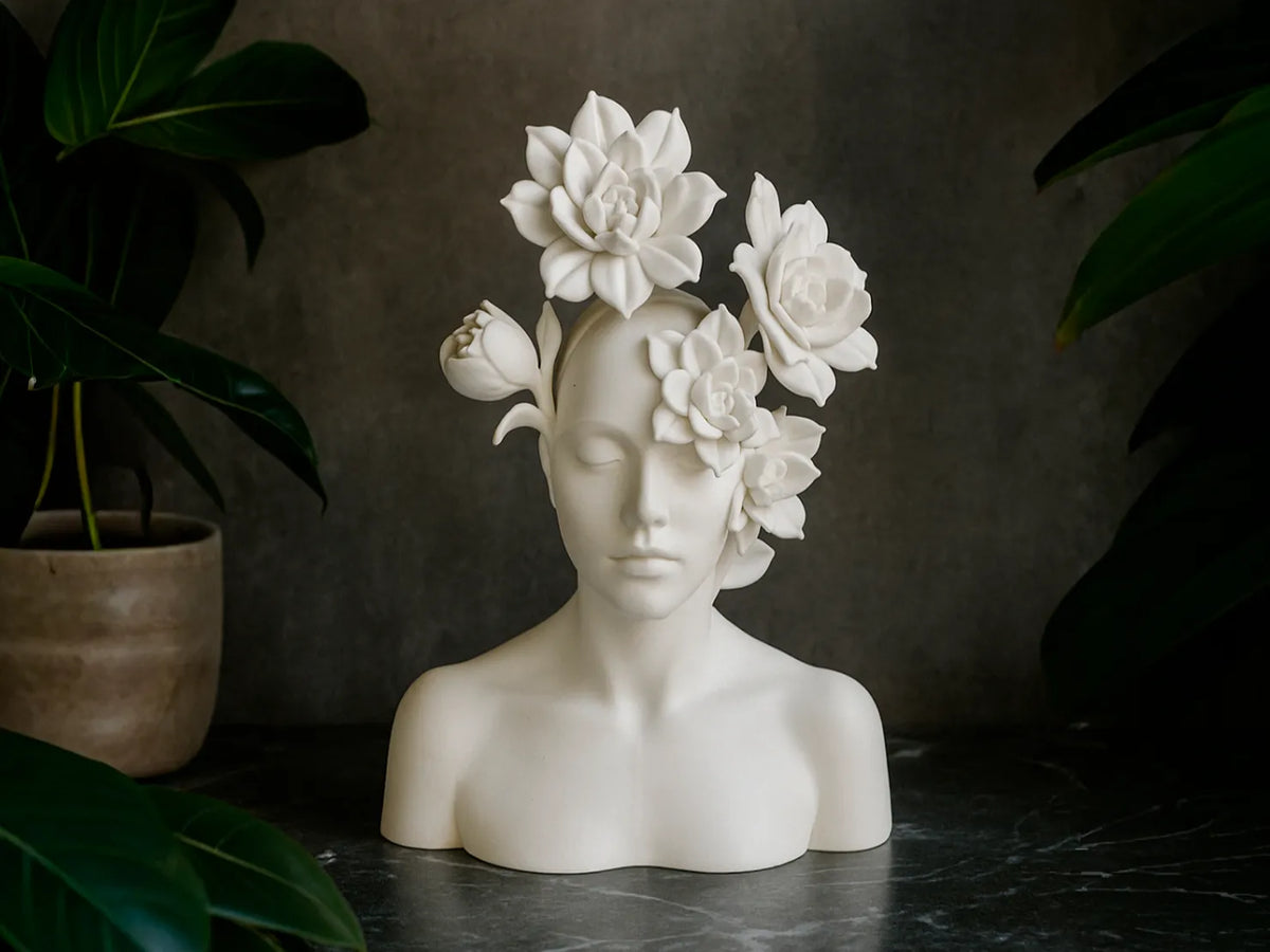 Sculpture Tête Fleur – Buste aux Fleurs Épanouies - Figurine Print