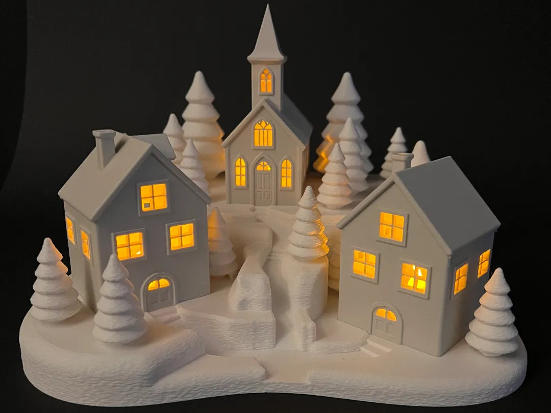 Maisons de photophores avec paysage hivernal - Lumière Print