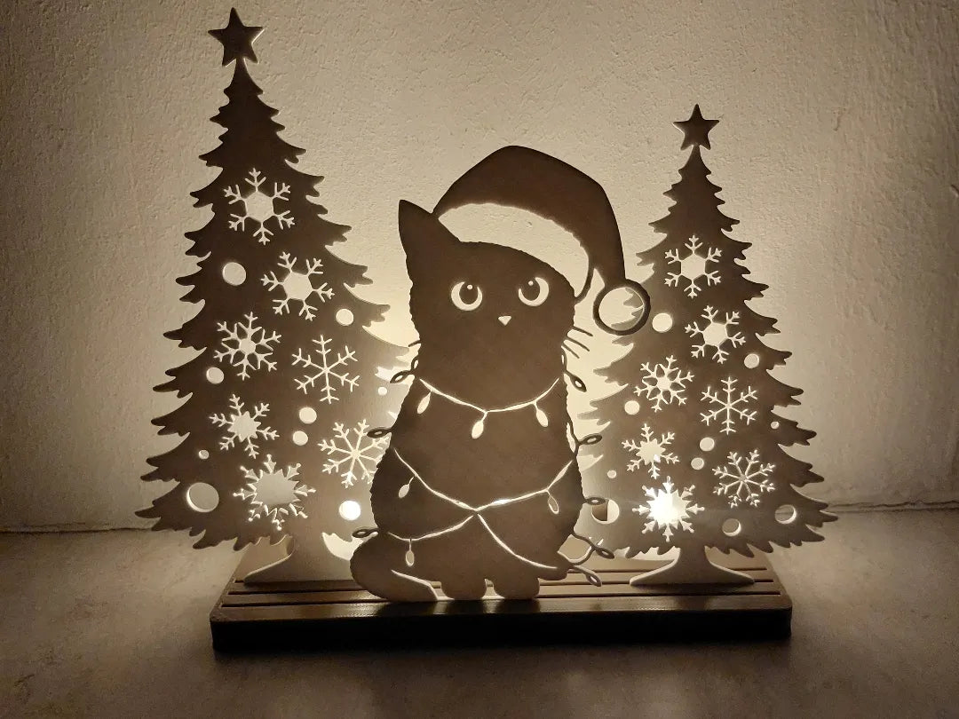 Décoration silhouette chat de Noël - Fêtes Print