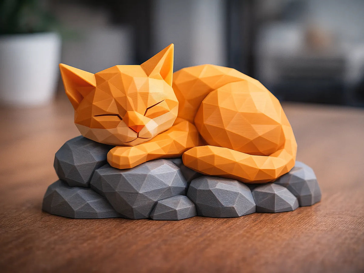 Chat endormi low-poly - Art Print