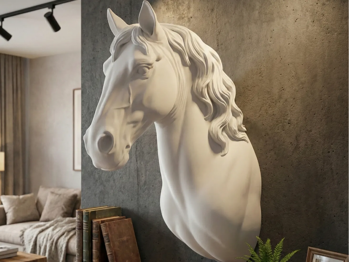 Sculpture murale majestueuse tête de cheval - Art Print