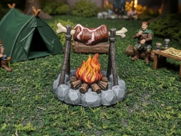 Feu de camp avec viande rôtie - terrain JDR - Outdoor Print