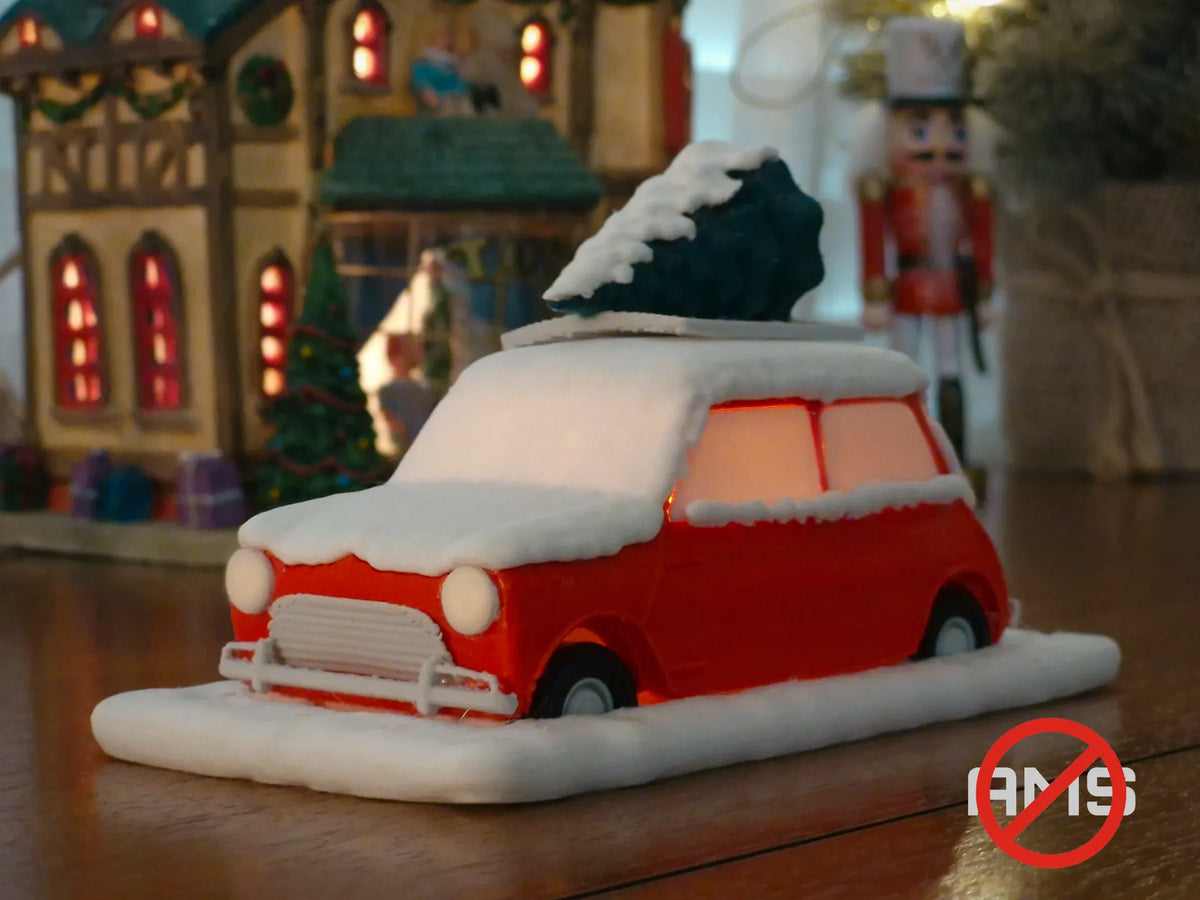 Mini Cooper enneigée lumineuse - Décor de Noël - Auto Print