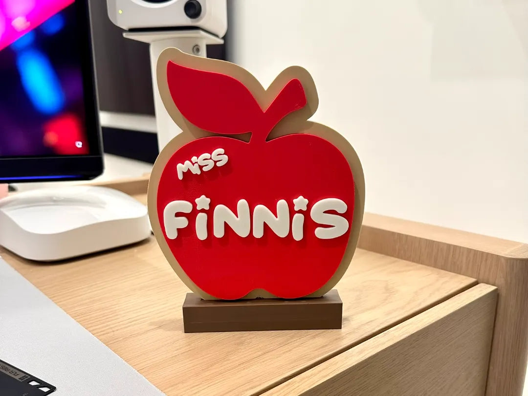 Panneau de nom d'enseignant Pomme personnalisé - Idée Cadeau - Maison Print