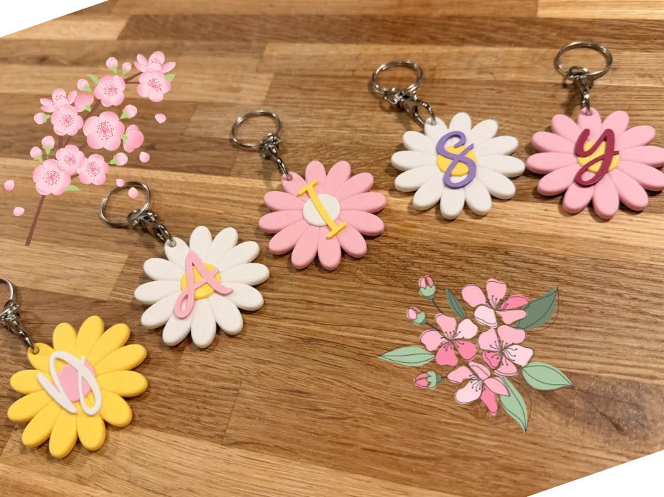 Porte-clés Initial Fleur de Marguerite, Breloque de Sac - Bijoux Print