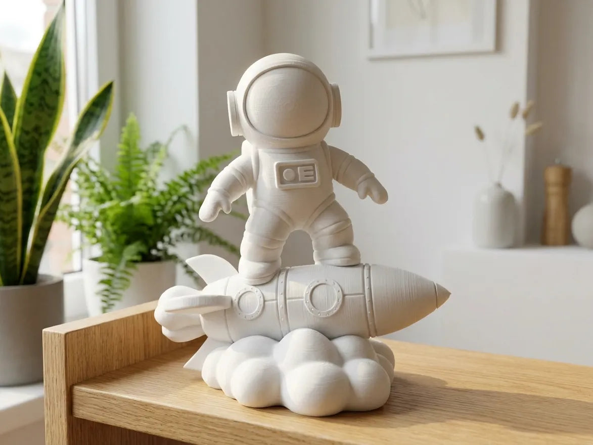 Sculpture d'astronaute sur fusée – Décoration spatiale moderne - Art Print