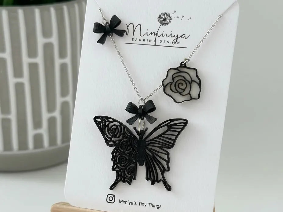 Boucles d'oreilles et collier rose papillon - Bijoux Print