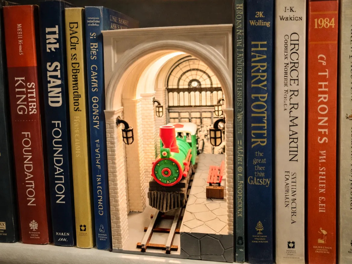 Niche de livre – Locomotive à vapeur à la gare - Maquette Print