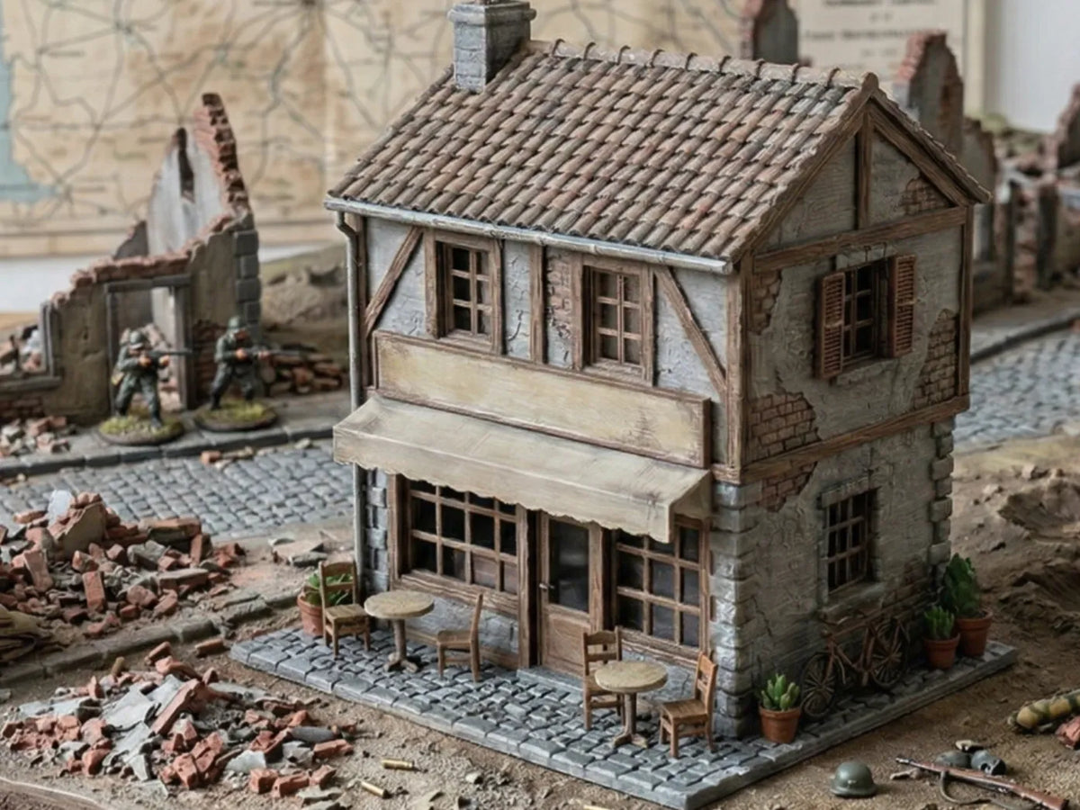 Jeu de guerre de table Seconde Guerre mondiale - Bâtiment de café - Maquette Print