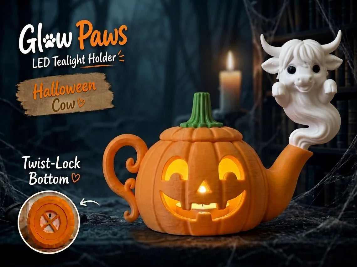 Théière porte-bougie chauffe-plat Vache des Highlands Glowpaws - Cadeau Print