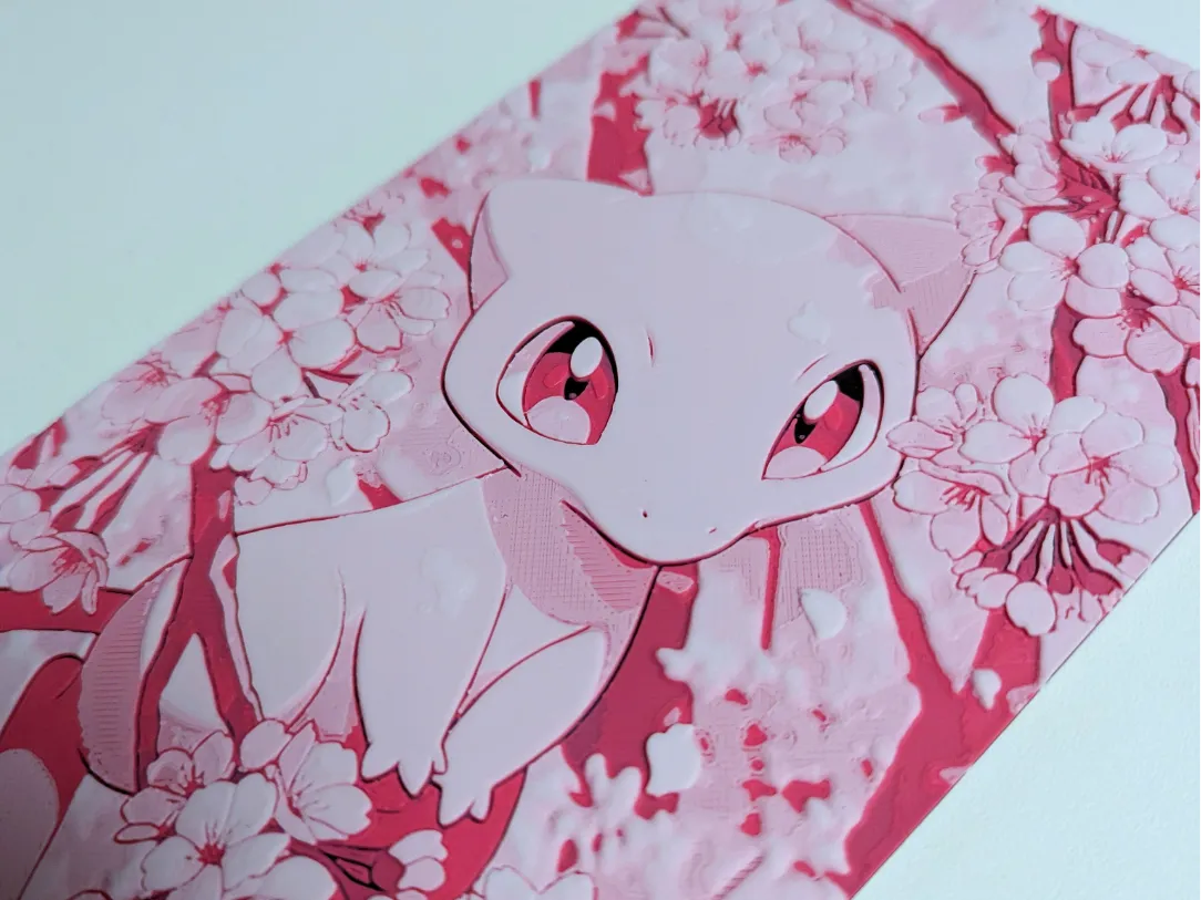 Mew Pokémon Sakura Fleur de Cerisier HueForge Art Mural - Art Print