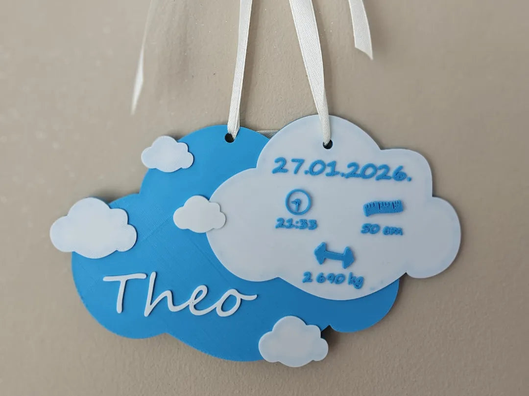 Plaque Nuage d'Annonce de Naissance Bébé - Bébé Print