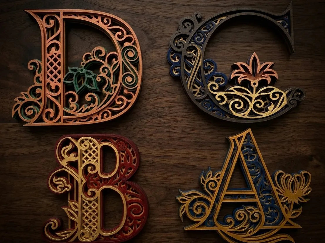 Lettres Ornementales A, B, C, D – Design Multi-Couches - Art Print
