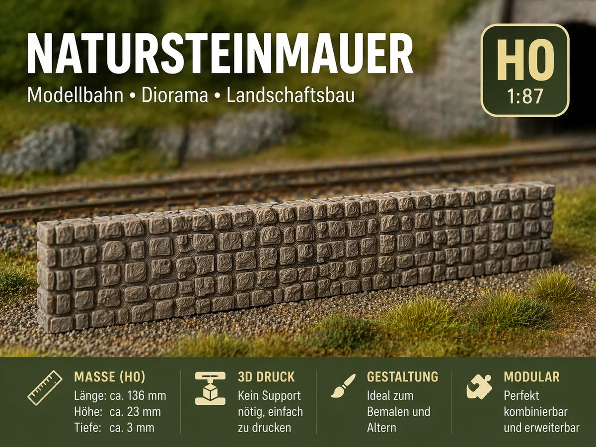 Mur en pierre naturelle H0 (1:87) – Segment pour maquette de train - Maquette Print