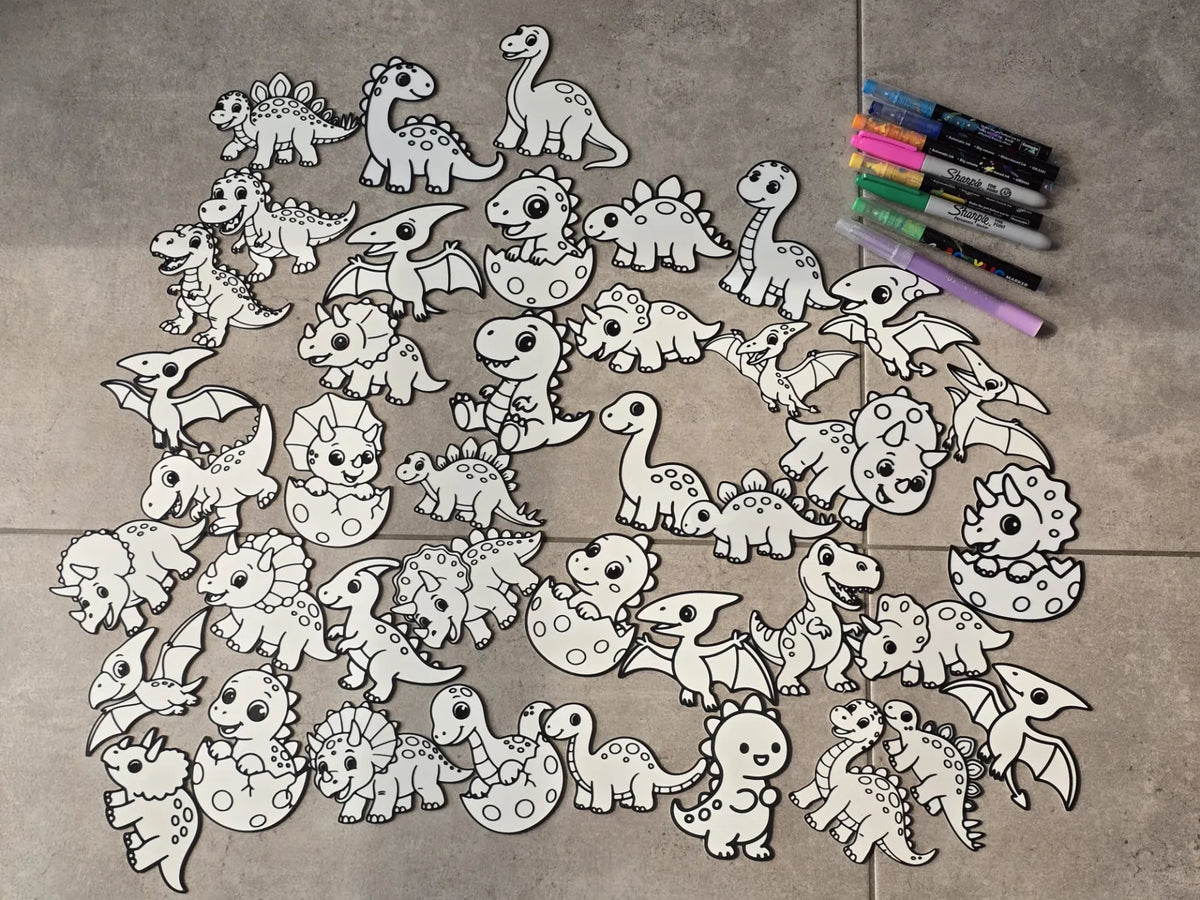 Pack de bricolage mignon dinosaure à peindre et colorier - Maquette Print