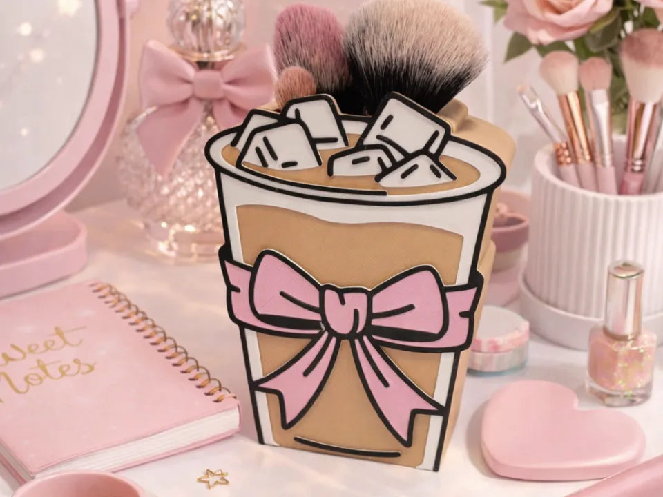 Café Glacé Avec Un Nœud Porte-Stylo / Pinceaux de Maquillage - Beauté Print
