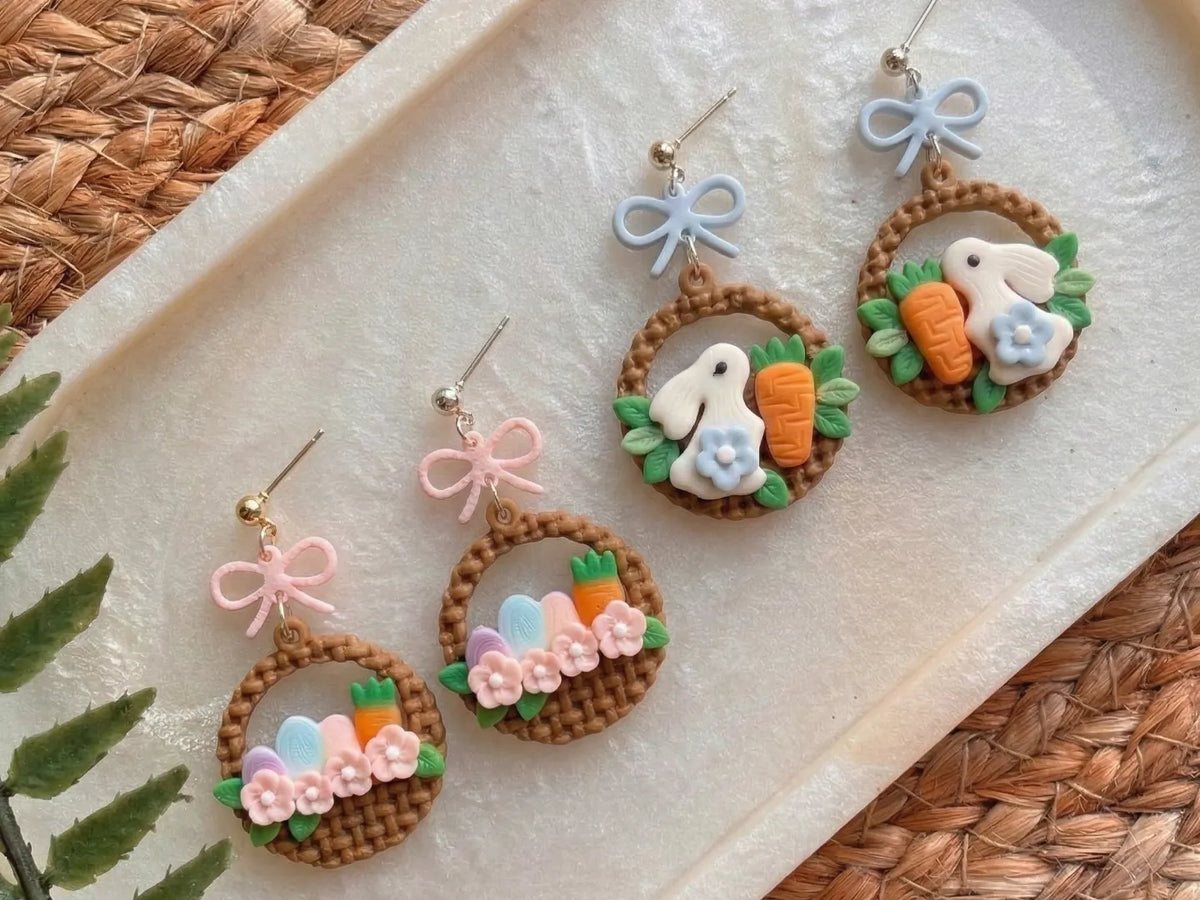 Boucles d'oreilles panier de Pâques fleuri - Fêtes Print