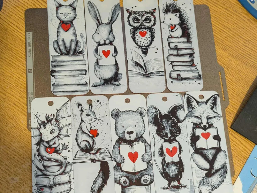 Ensemble de 9 marque-pages animaux cœurs rouges - Music Print