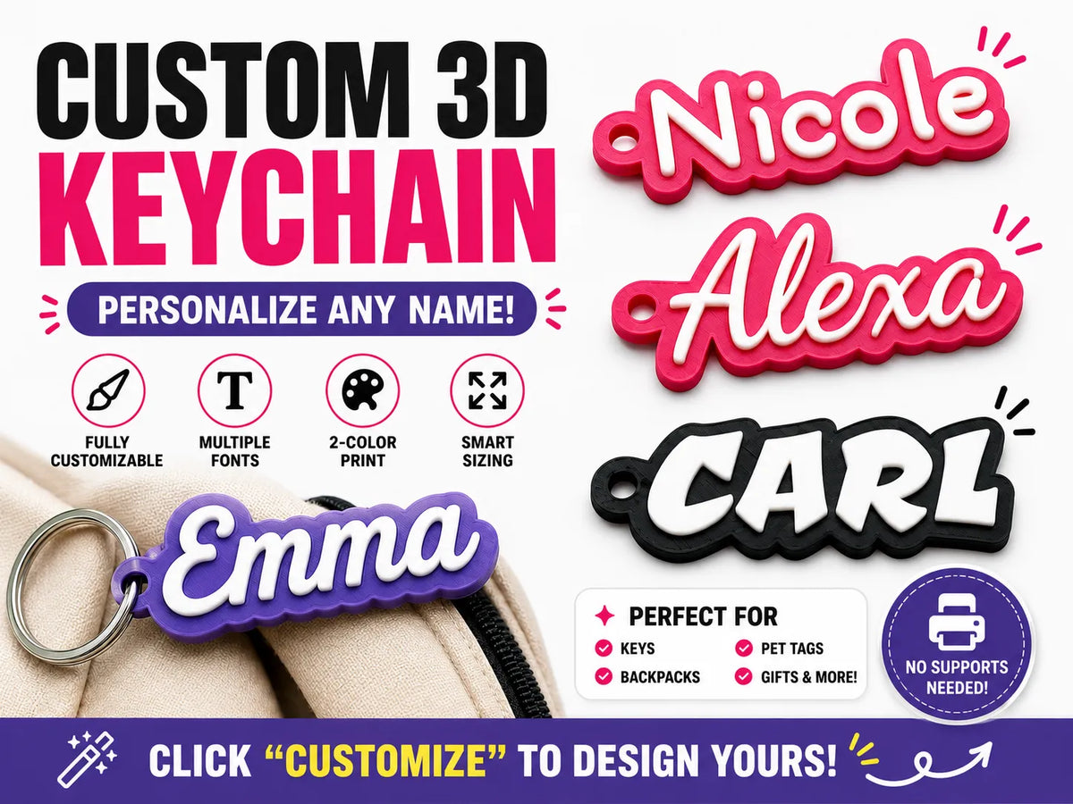 Porte-clés et étiquette de sac 3D personnalisables avec nom - Voyage Print