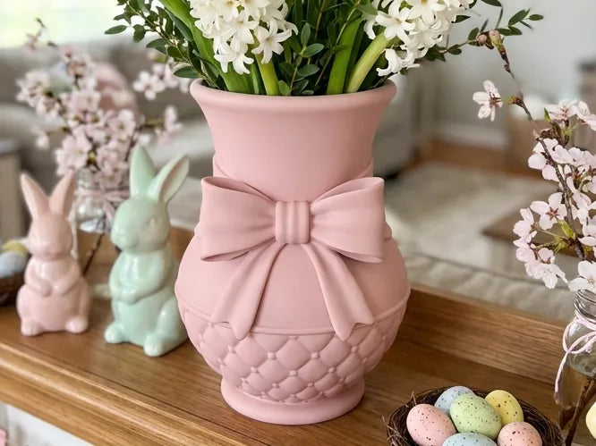 Vase Printemps Matelassé avec Nœud - Décoration de Pot de Fleurs de Pâques - Maison Print